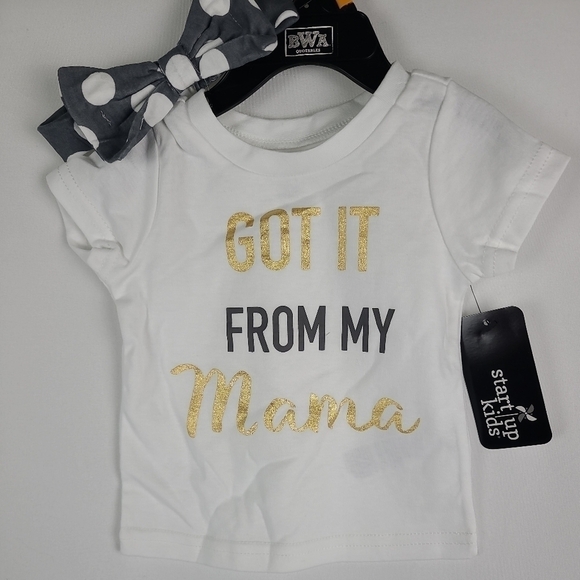 Start Up Kids Other - Toddler Girls 12 mo. Glitter Graphic T-Shirt White Gold Short Sleeve W/Bow NWT